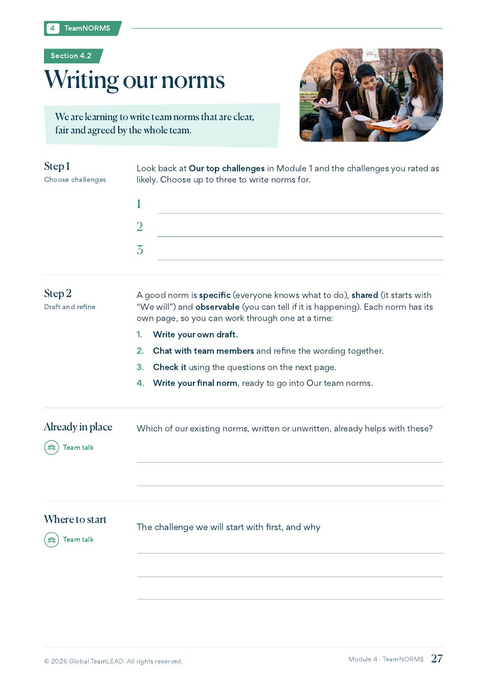 A page from the TeamNORMS workbook