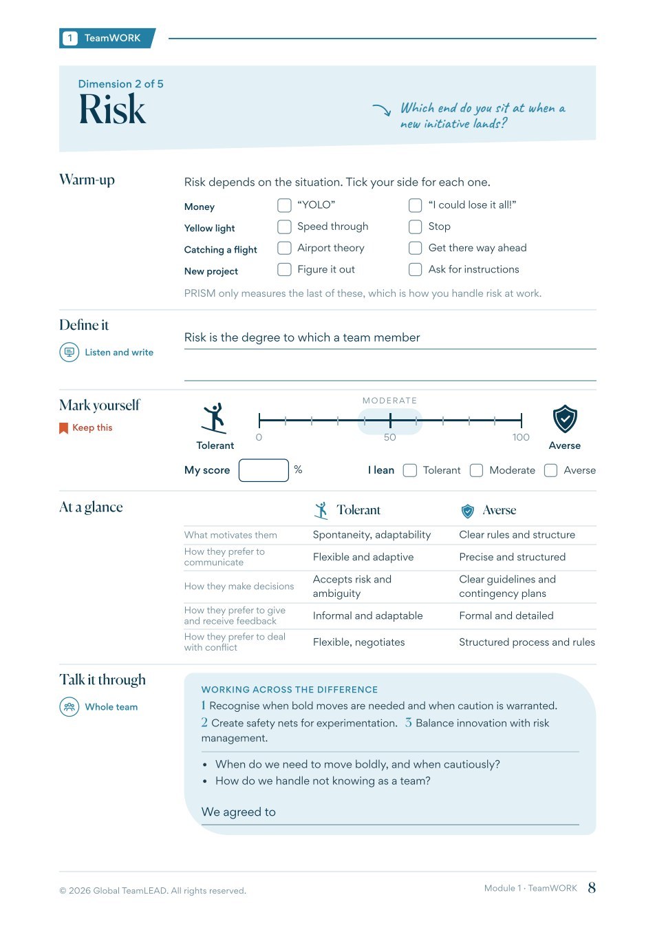 A page from the TeamWORK workbook